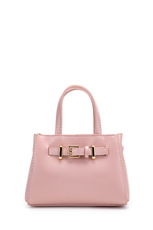 Kemer Detaylı Mini Nadia Kadın Çapraz Çanta Pudra