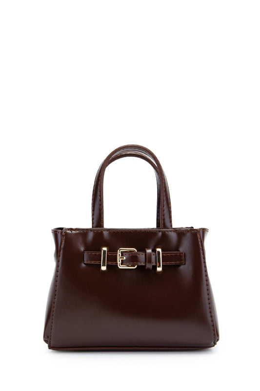 Kemer Detaylı Mini Nadia Kadın Çapraz Çanta Kahverengi