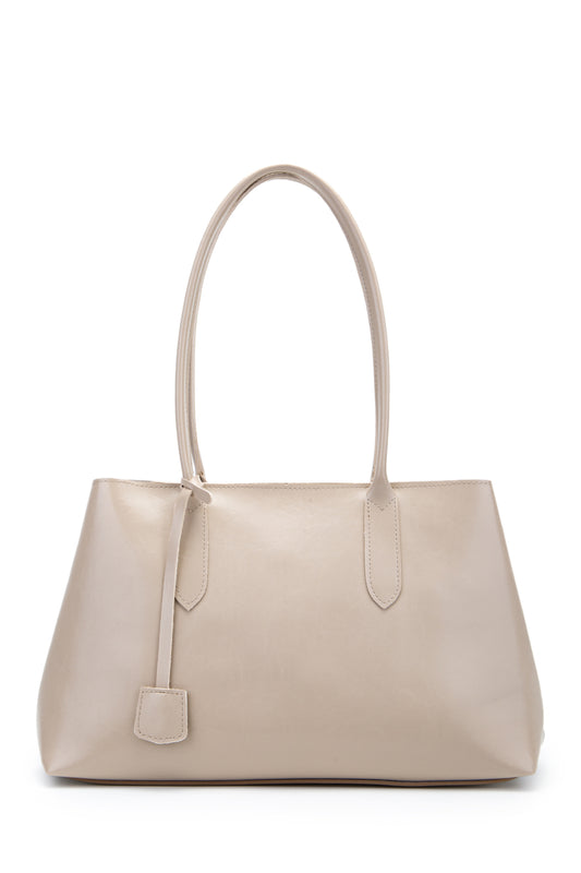 Deri Aksesuarlı Vegas Kadın Kol Çanta Krem