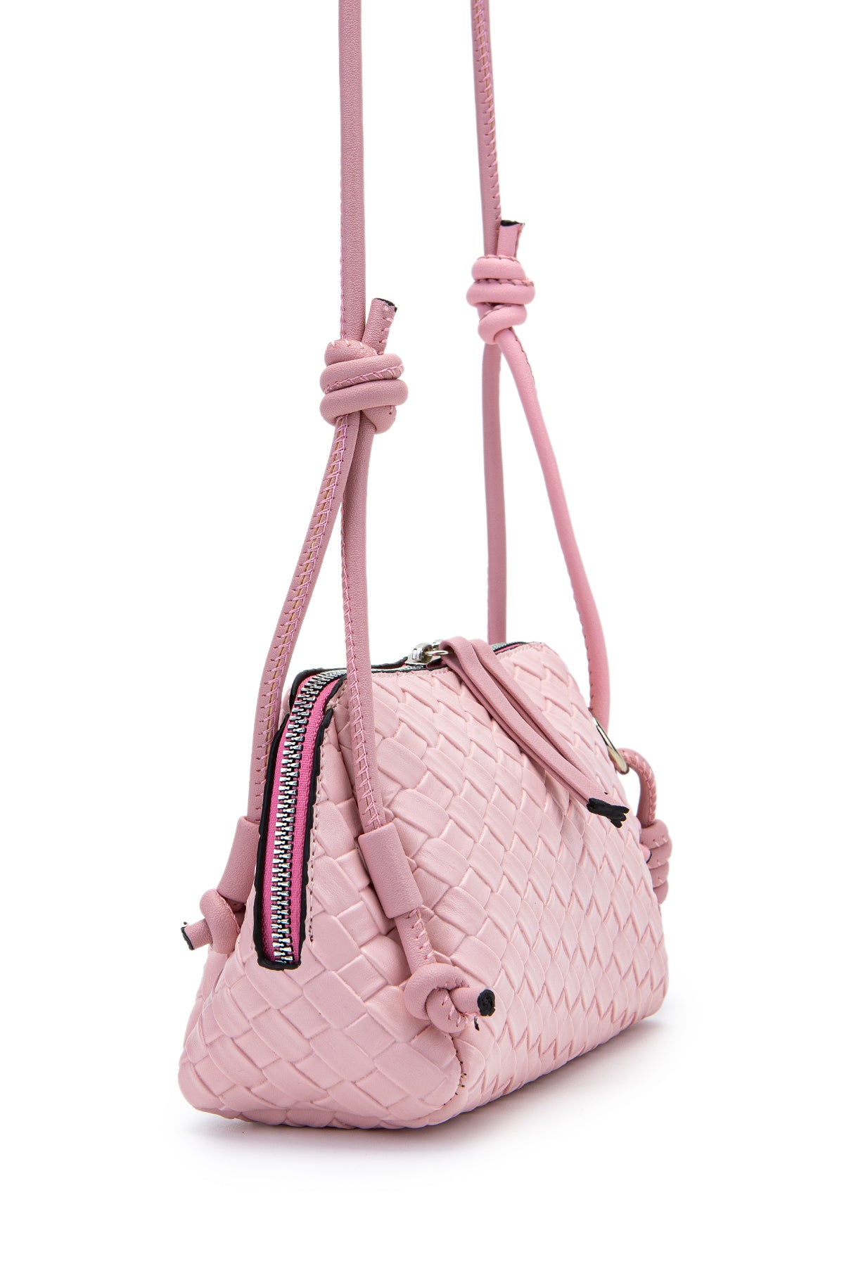 Örgü Desenli Ayarlanabilir Askılı Bliss Kadın Çapraz Çanta Pudra