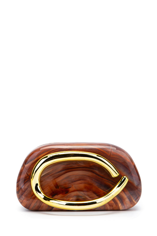 Gold Halka Detaylı Kadın Abiye Çanta Sidney Kiremit Mermer