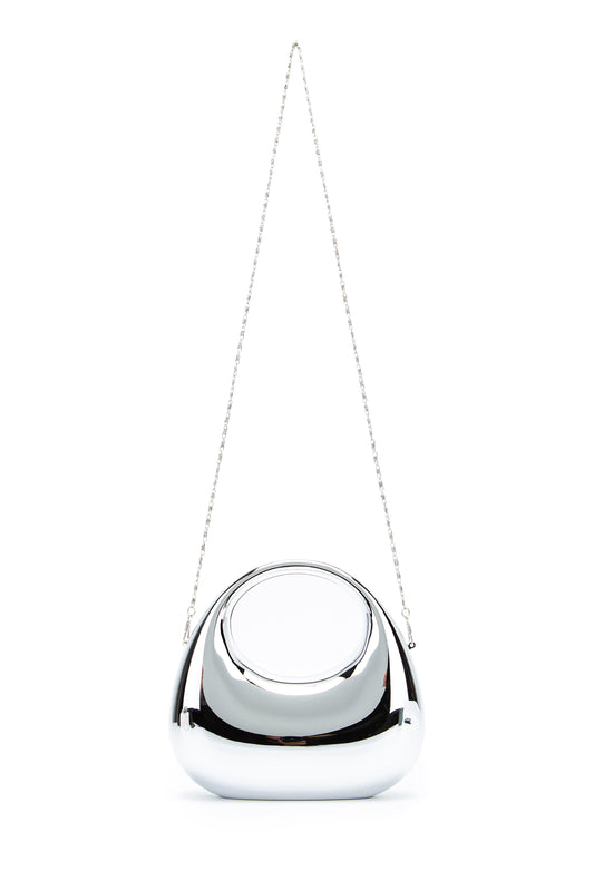 Kendinden Saplı Yarım Ay Formlu Kadın Abiye Çanta Arlen Gümüş