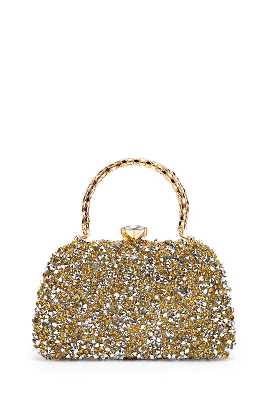 Çiçek Tasarımlı Kadın Abiye Çanta Lahey Gold