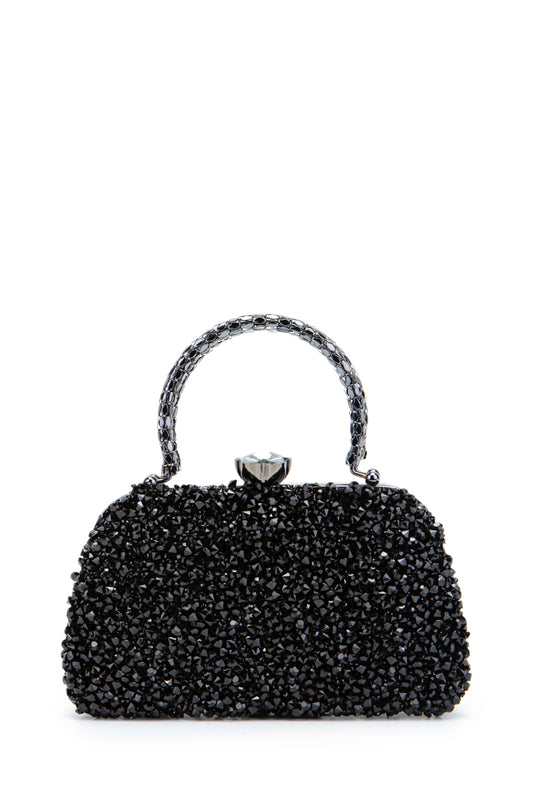 Çiçek Tasarımlı Kadın Abiye Çanta Lahey Siyah