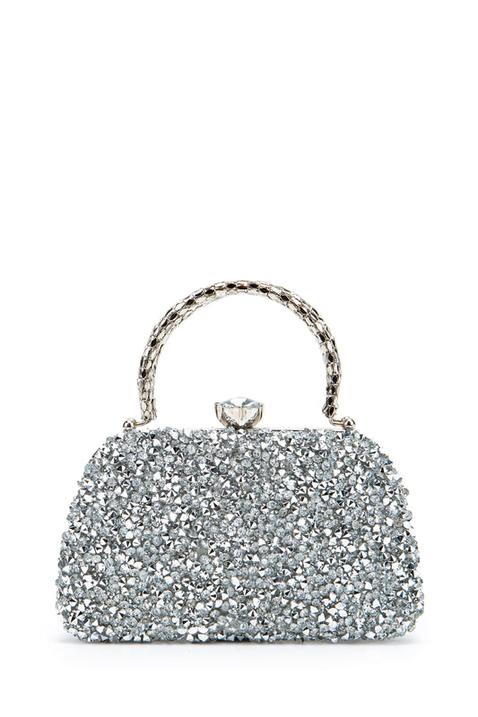 Çiçek Tasarımlı Kadın Abiye Çanta Lahey Gümüş