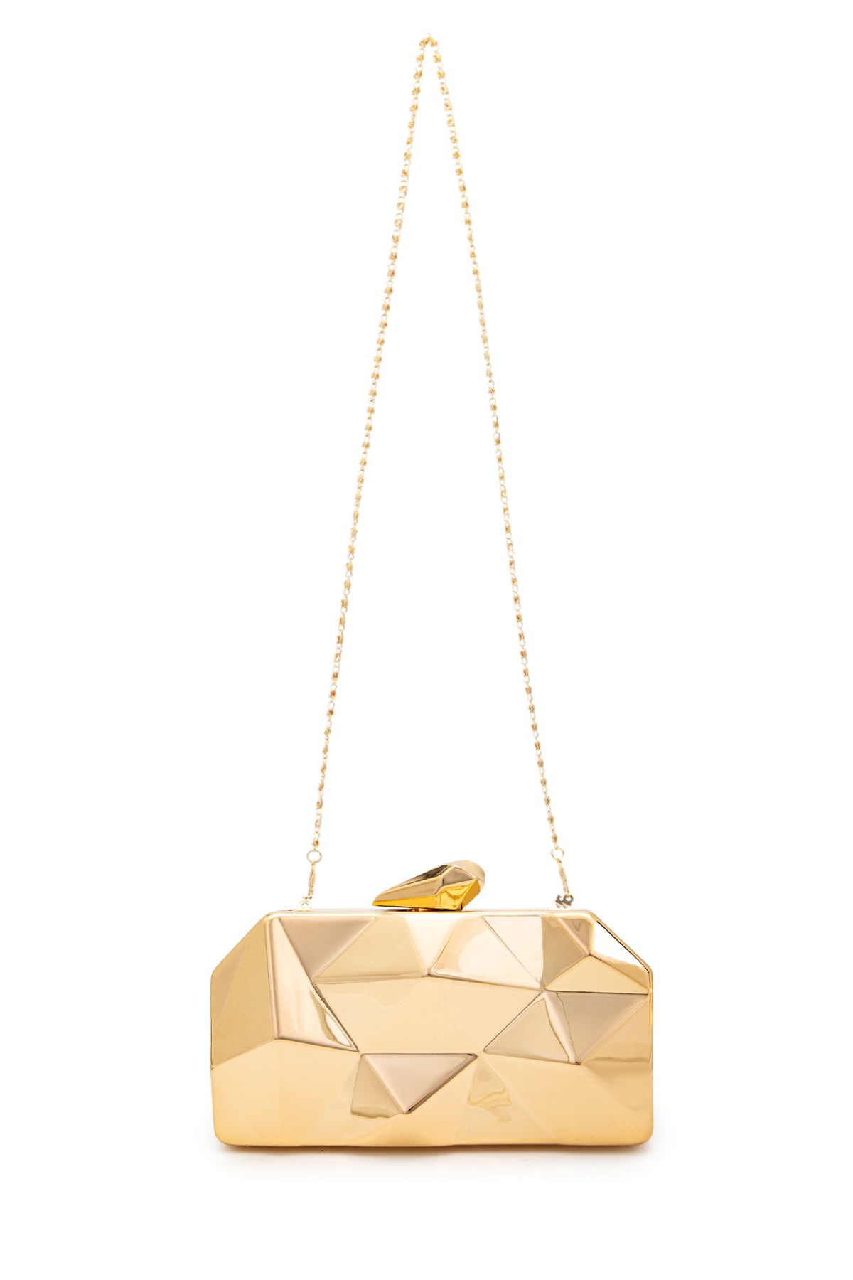 Piramit Model Clutch Kadın Abiye Çanta Belize Gold