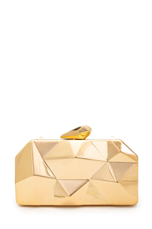 Piramit Model Clutch Kadın Abiye Çanta Belize Gold