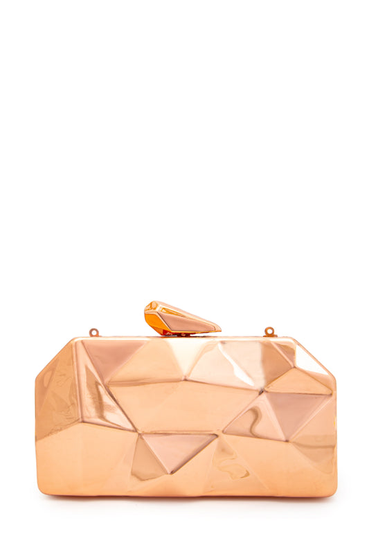 Piramit Model Clutch Kadın Abiye Çanta Belize Platin