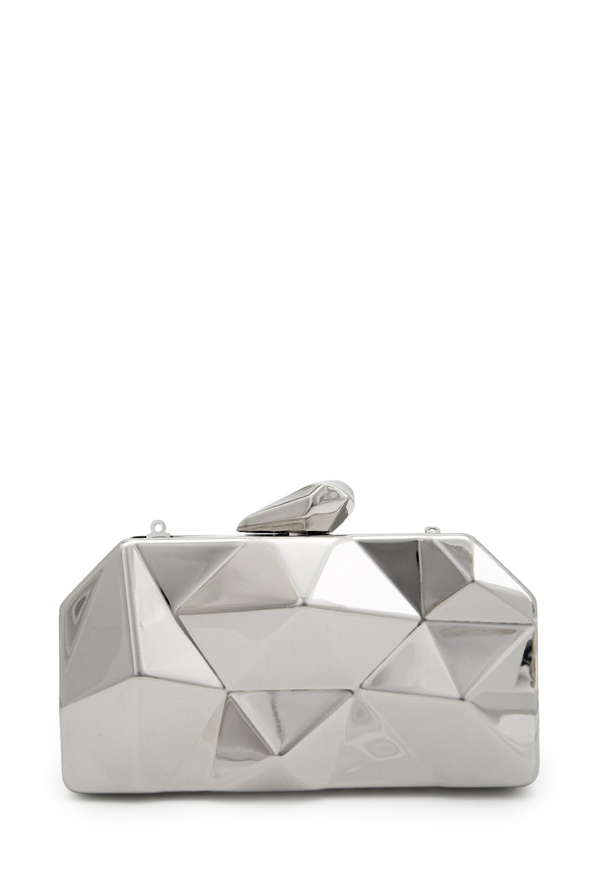 Piramit Model Clutch Kadın Abiye Çanta Belize Gümüş