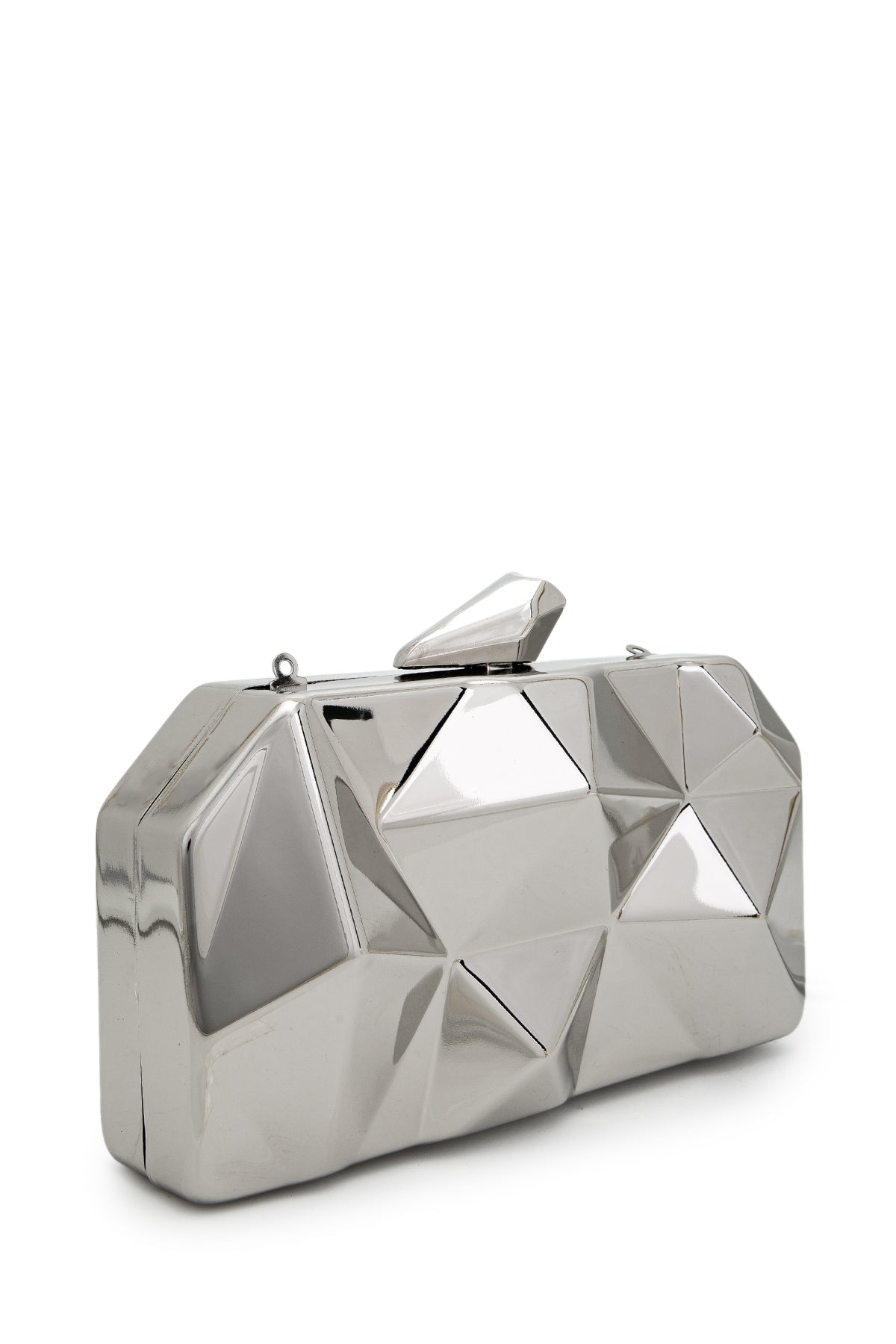 Piramit Model Clutch Kadın Abiye Çanta Belize Gümüş