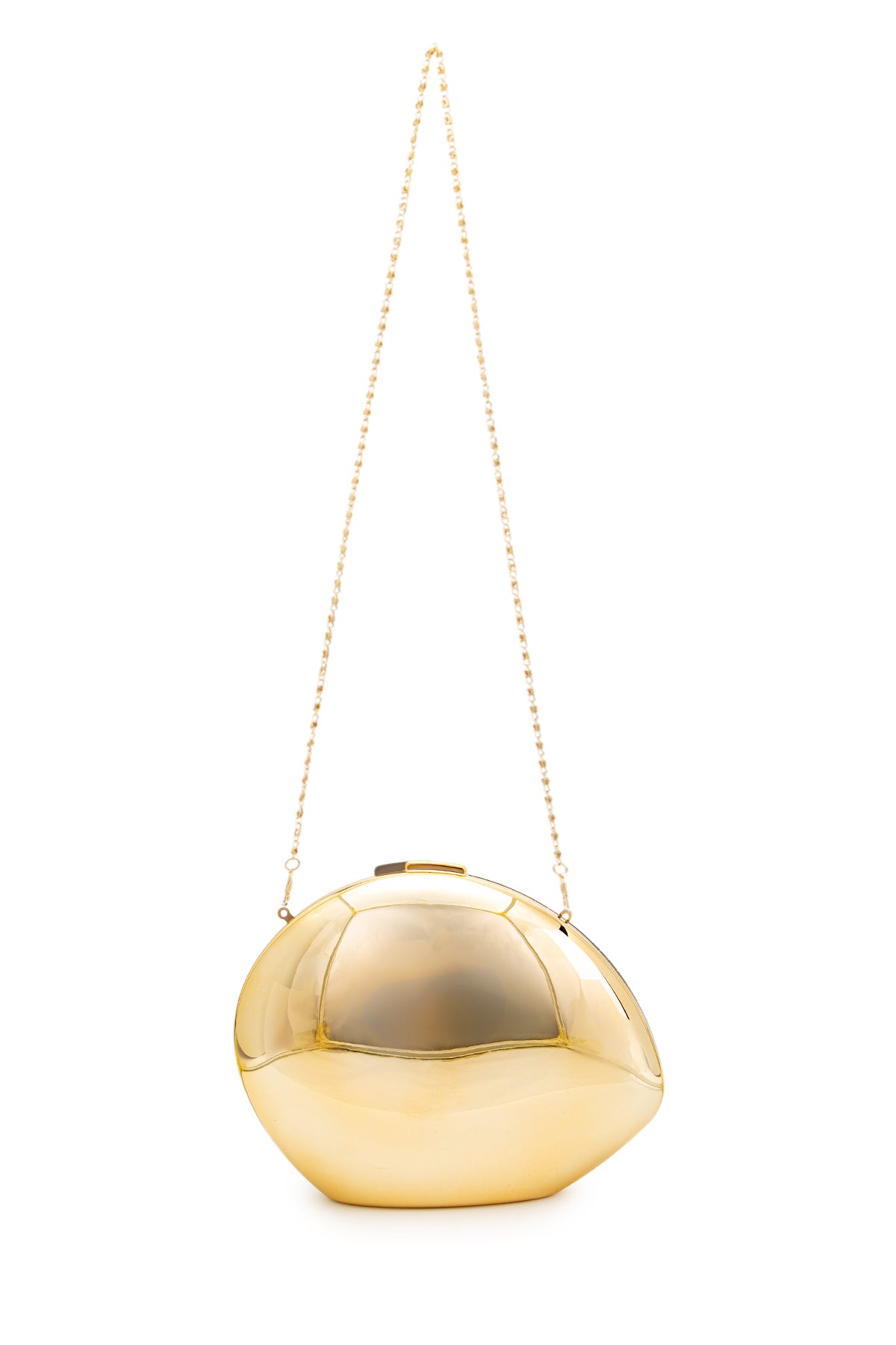 Ayna Yüzeyli Oval Form Clutch Kadın Abiye Çanta Delhi Gold