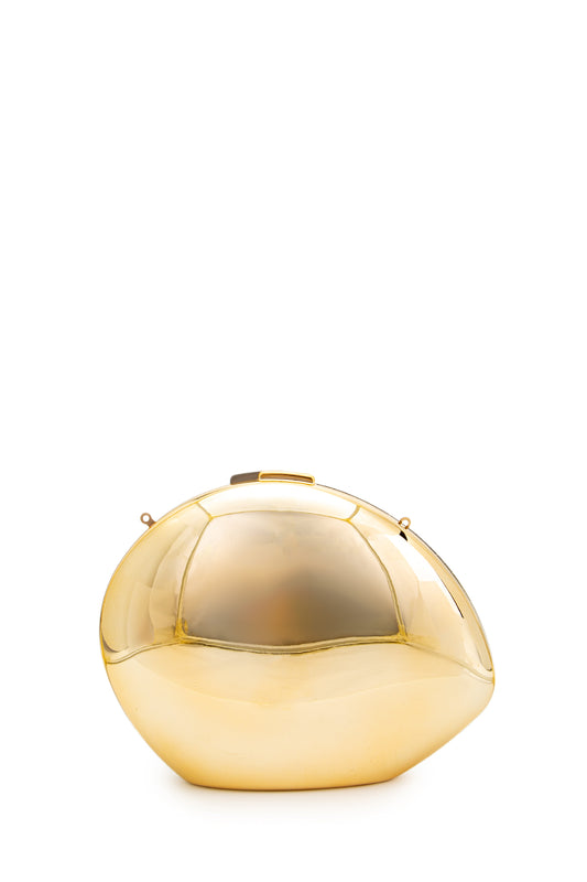 Ayna Yüzeyli Oval Form Clutch Kadın Abiye Çanta Delhi Gold