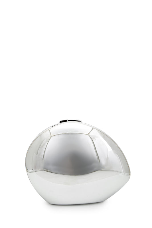 Ayna Yüzeyli Oval Form Clutch Kadın Abiye Çanta Delhi Gümüş