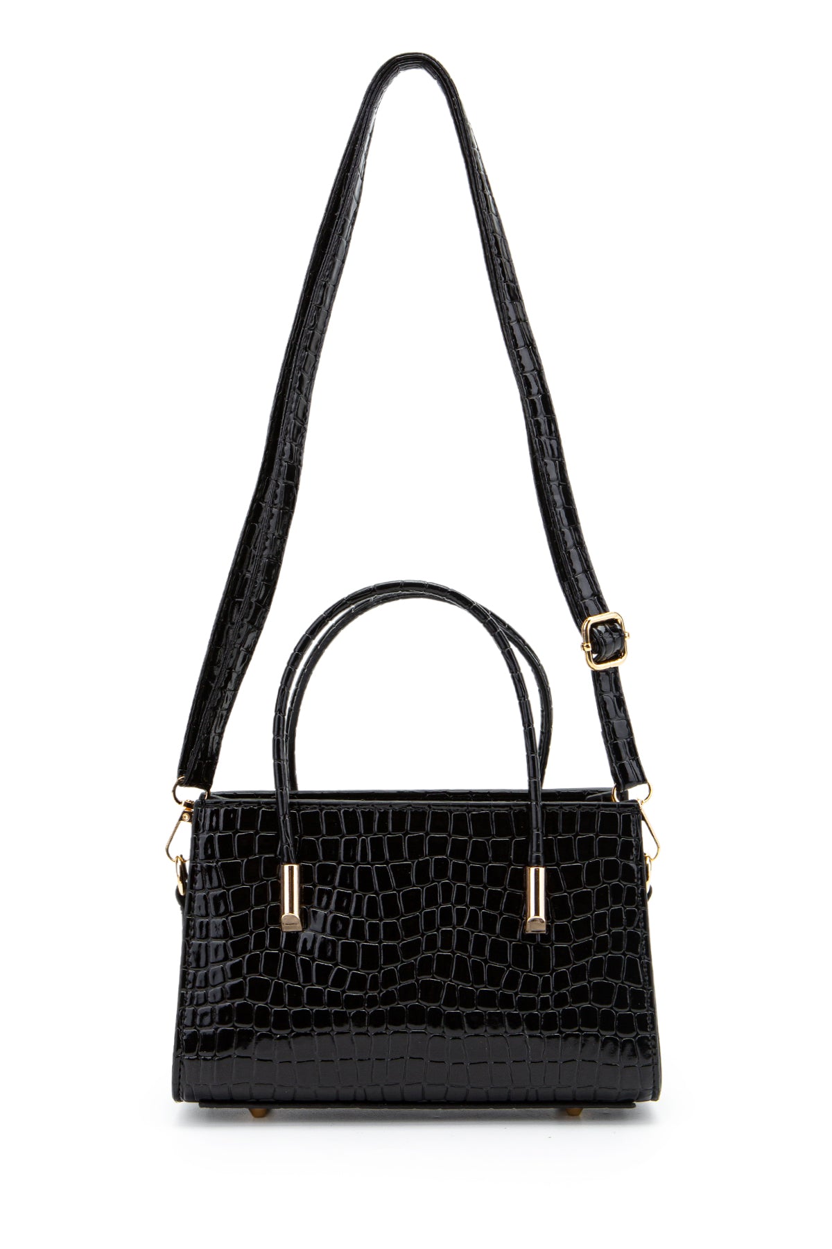 Gold Detay Sabit Askılı Kadın Çapraz Çanta Siena Siyah Croco