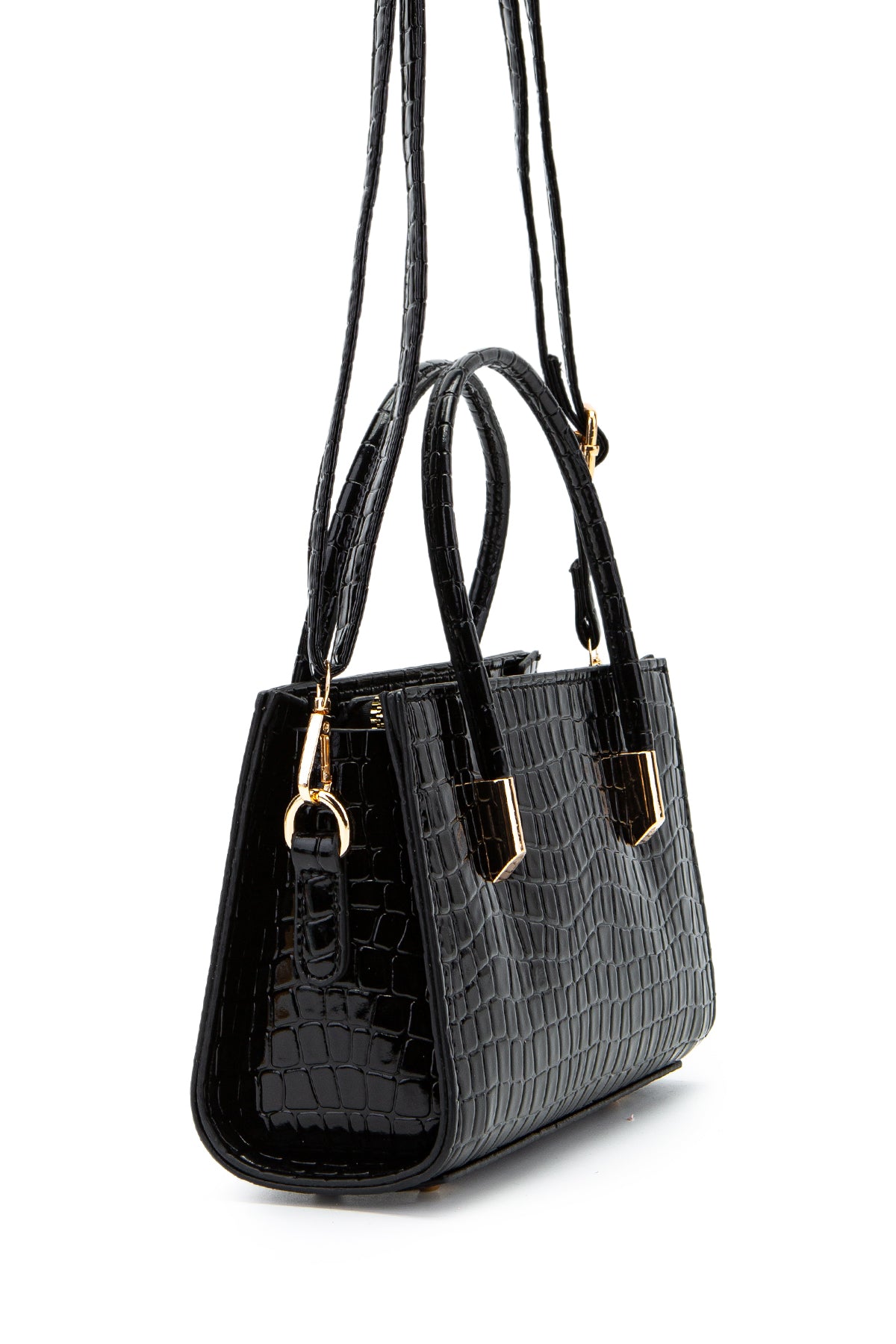 Gold Detay Sabit Askılı Kadın Çapraz Çanta Siena Siyah Croco