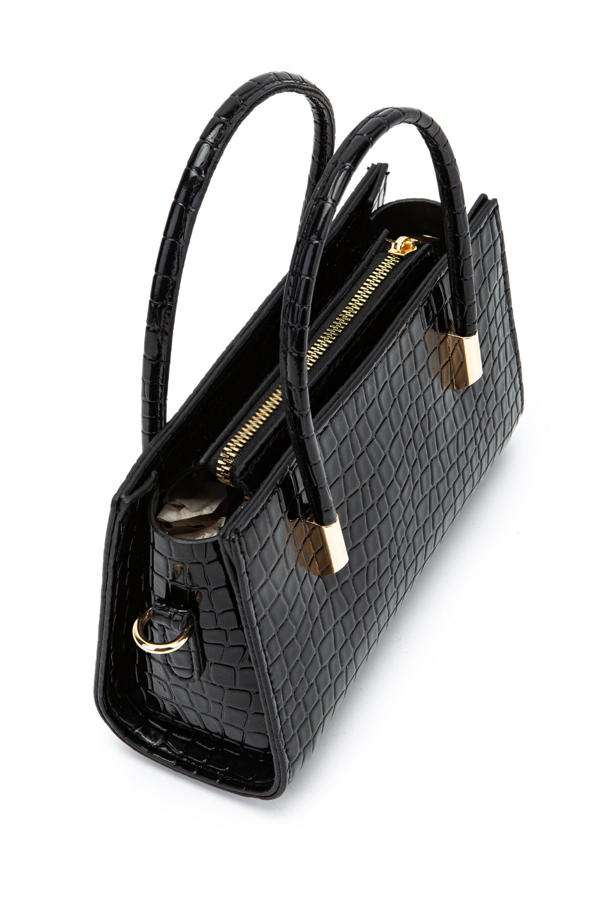 Gold Detay Sabit Askılı Kadın Çapraz Çanta Siena Siyah Croco
