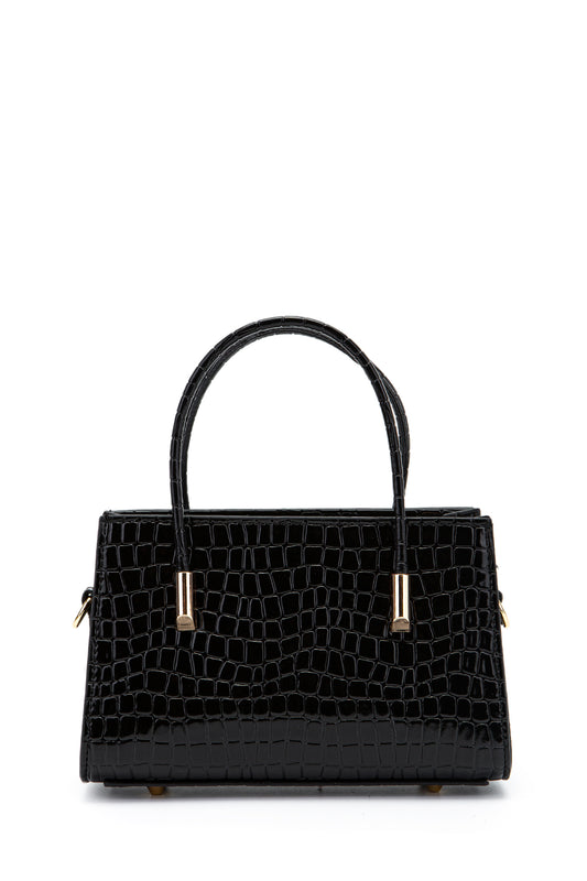Gold Detay Sabit Askılı Kadın Çapraz Çanta Siena Siyah Croco