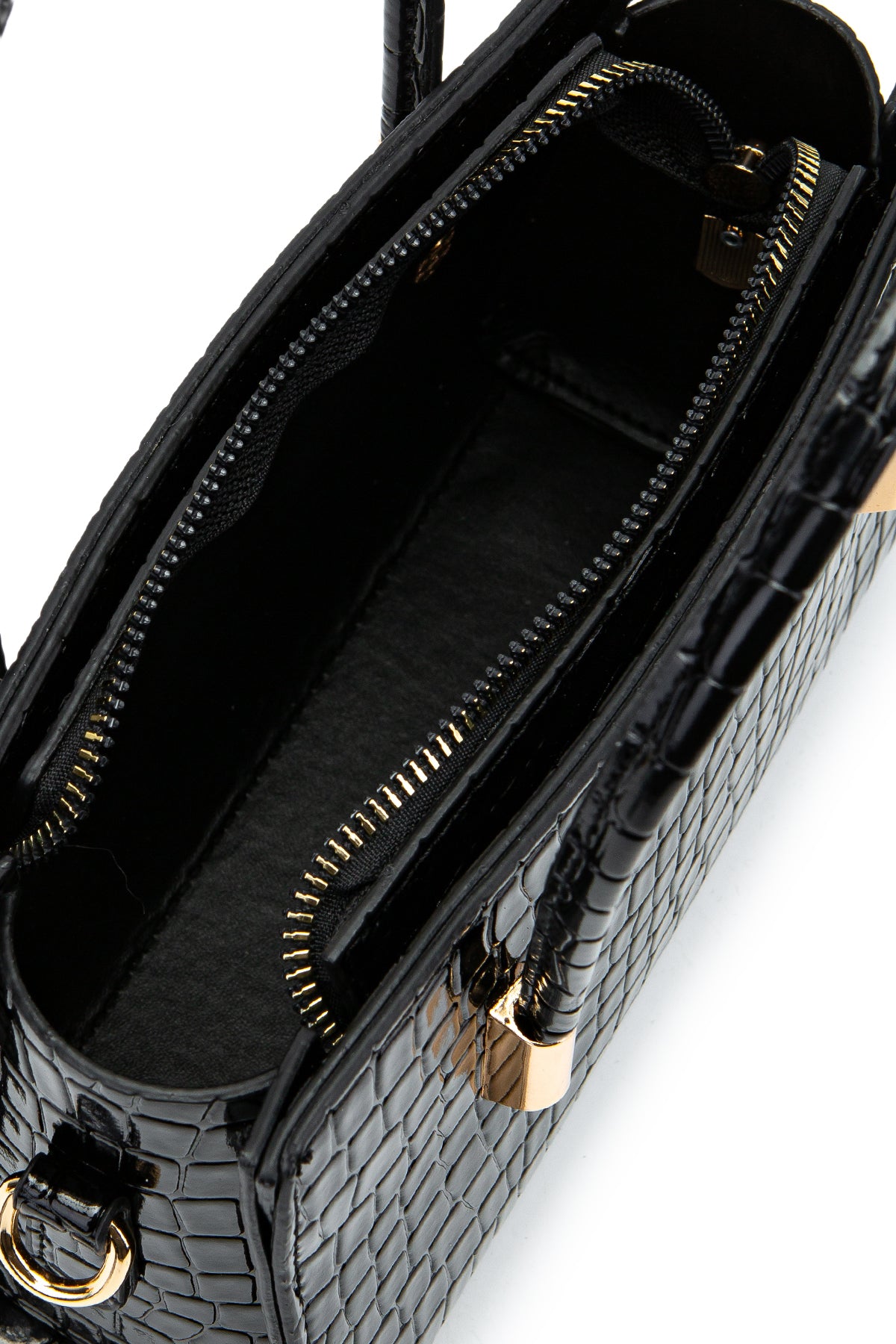 Gold Detay Sabit Askılı Kadın Çapraz Çanta Siena Siyah Croco