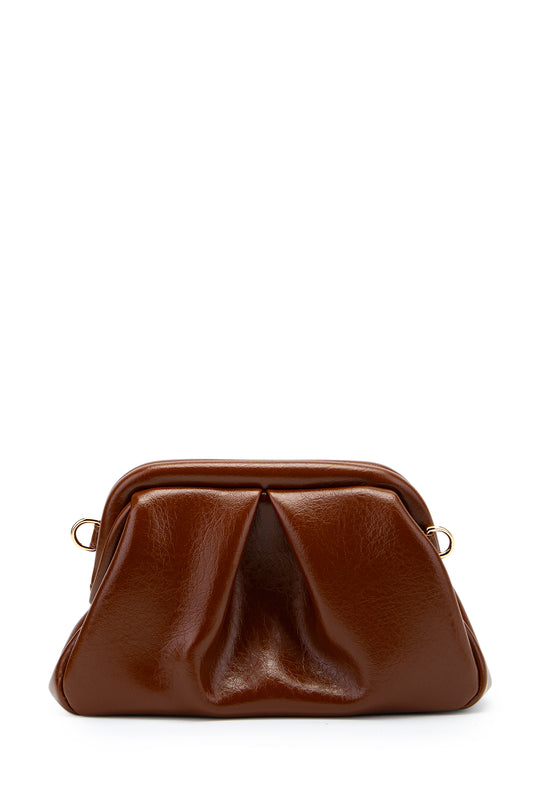 Clutch Form Uzun Askılı Degas Kadın Çapraz Çanta Taba