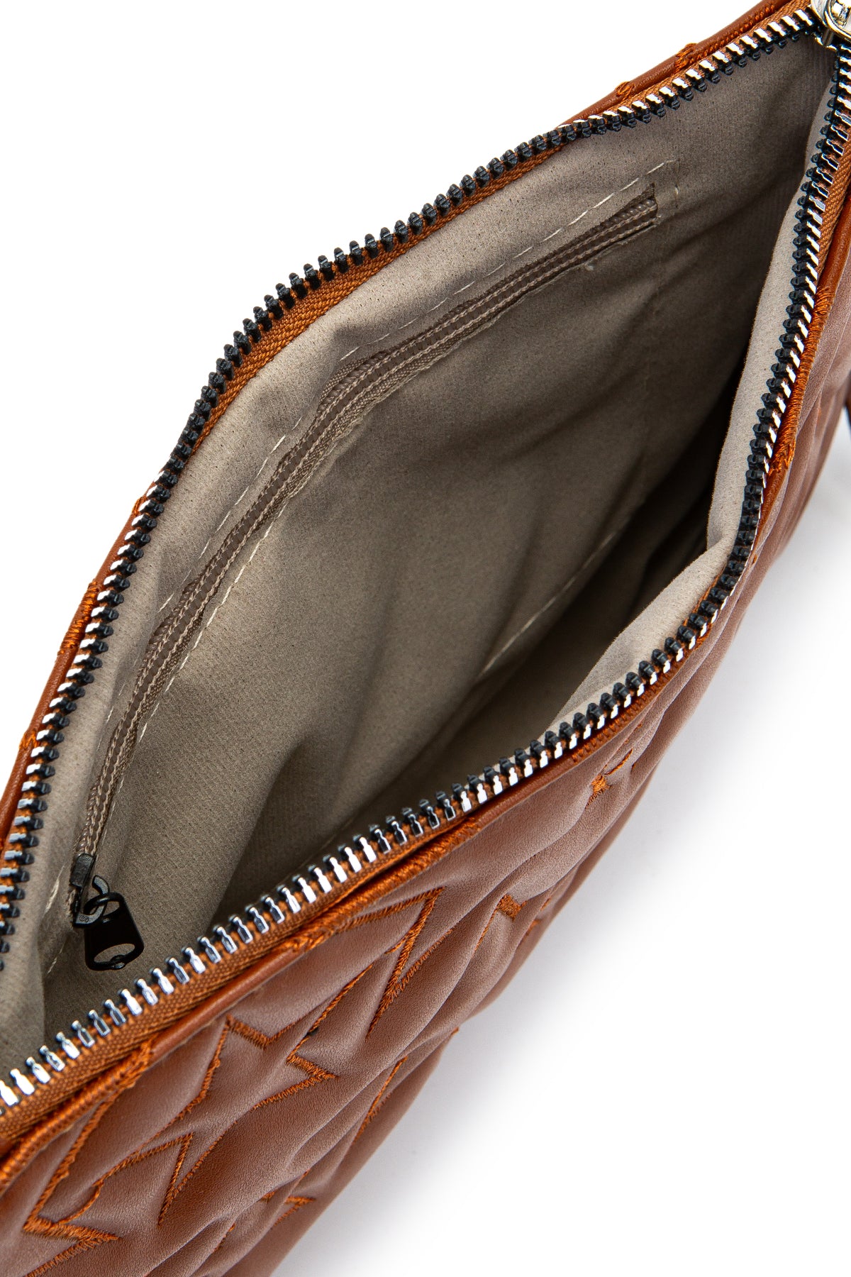 Dikişli Clutch Star Kadın Yıldız Çapraz Çanta Taba