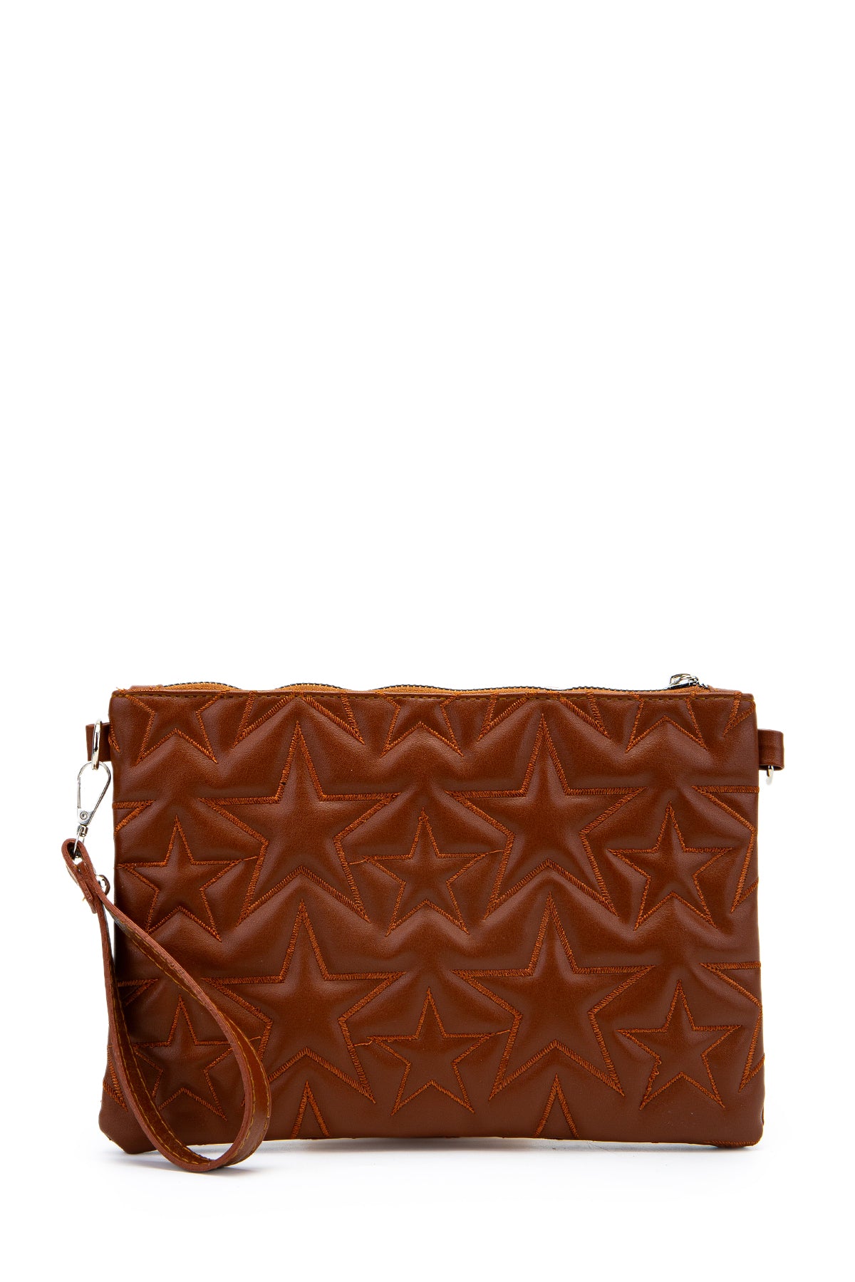 Dikişli Clutch Star Kadın Yıldız Çapraz Çanta Taba
