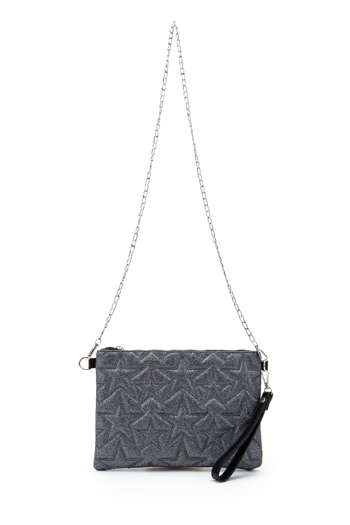 Dikişli Clutch Star Kadın Yıldız Çapraz Çanta Simli Antrasit