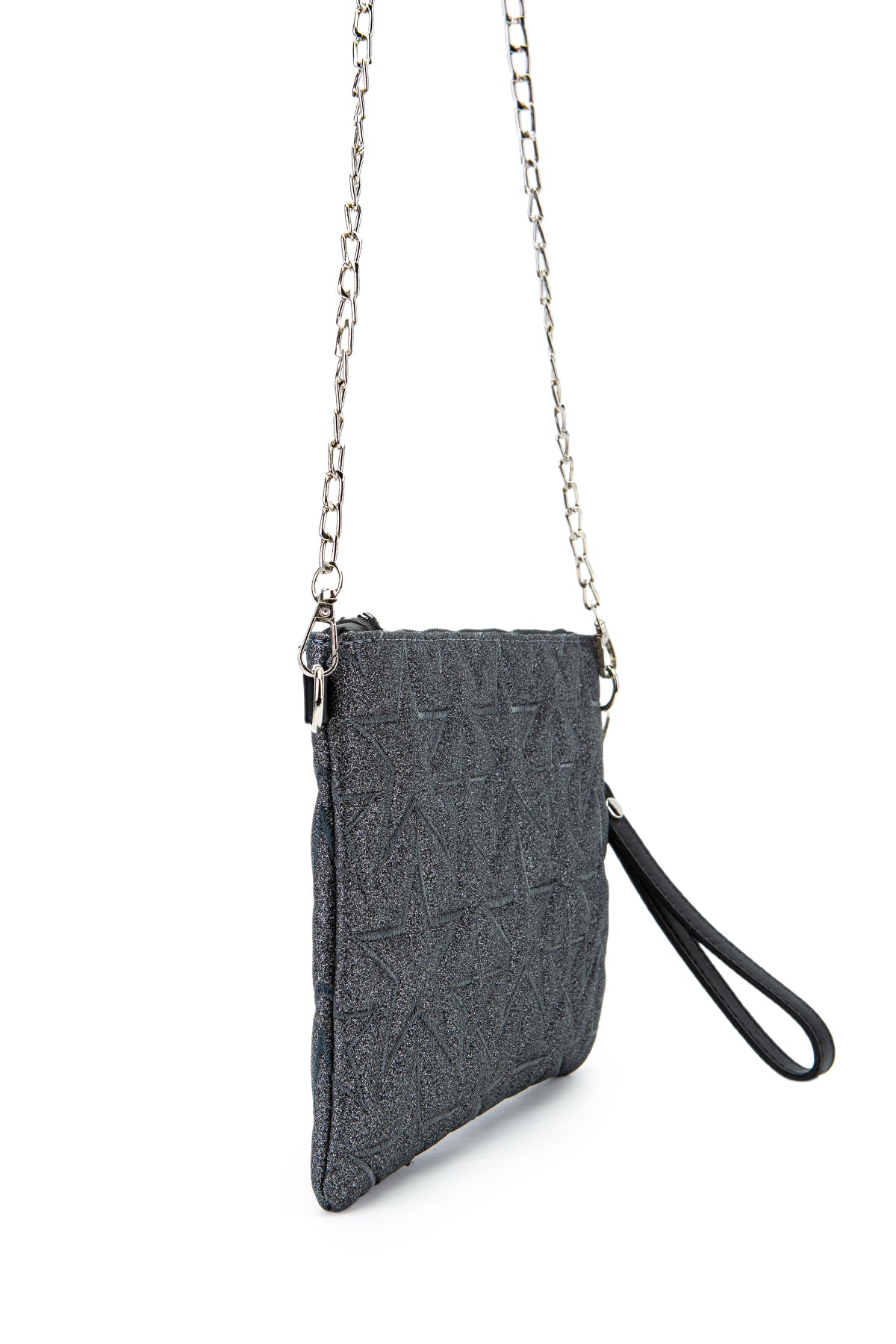 Dikişli Clutch Star Kadın Yıldız Çapraz Çanta Simli Antrasit