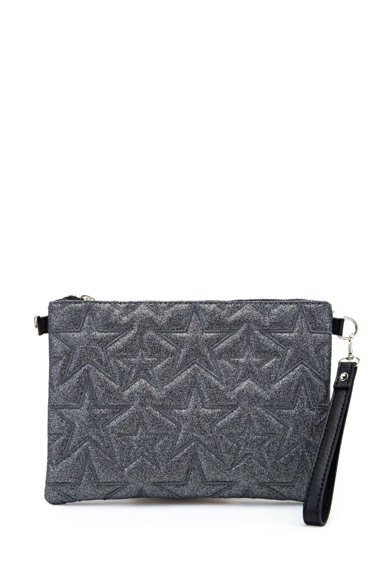 Dikişli Clutch Star Kadın Yıldız Çapraz Çanta Simli Antrasit