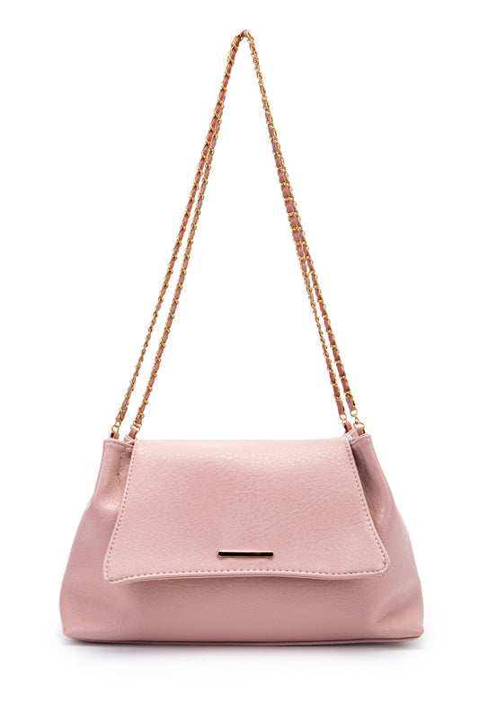 Kapaklı Zarif Tasarım Sarrah Kadın Omuz Çanta Pudra