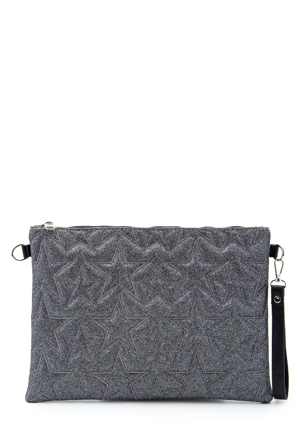 Tablet Boy Dikişli Clutch Star Kadın Yıldız Çapraz Çanta Tbstar Simli Antrasit