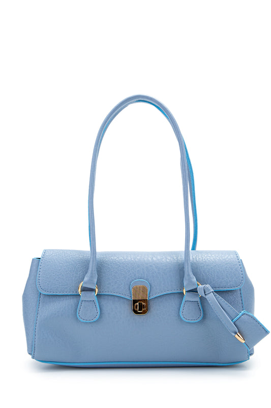 Baget form özel kilit sarkıt detaylı Hilly Kadın Kol Çanta Mavi