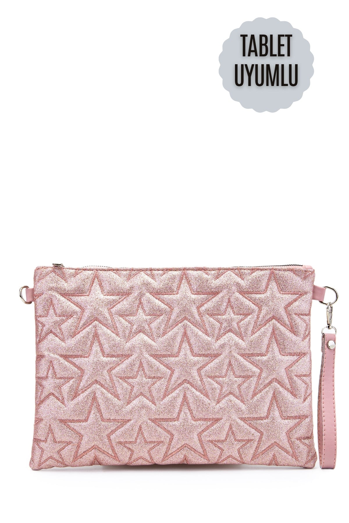 Tablet Boy Dikişli Clutch Star Kadın Yıldız Çapraz Çanta Tbstar Simli Pudra