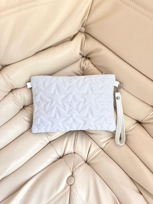 Dikişli Clutch Star Kadın Yıldız Çapraz Çanta Simli Beyaz