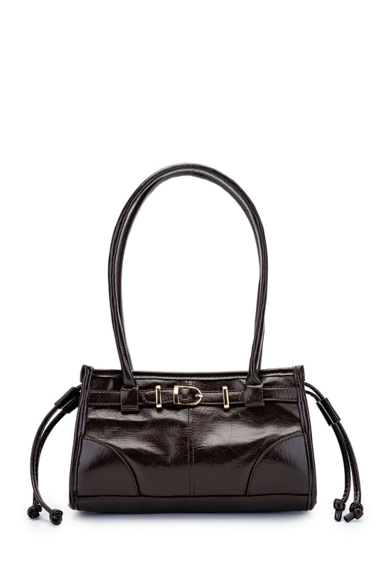 Kemer Detaylı Suni Kılçıllı Deri Kadın Kol Çanta Girls Acı Kahve