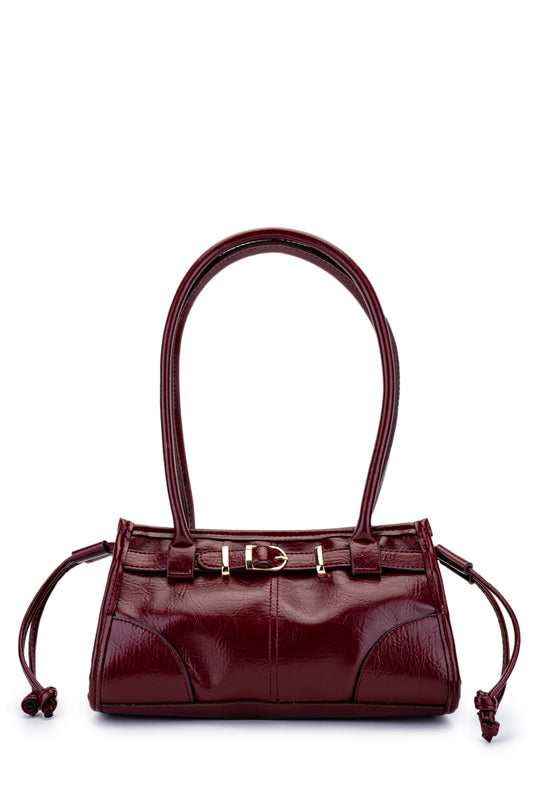 Kemer Detaylı Suni Kılçıllı Deri Kadın Omuz Çanta Girls Bordo