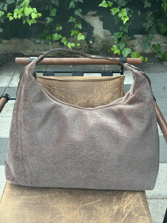 Peluş Dokulu Deri Detaylı Viona Kol Çanta Vizon