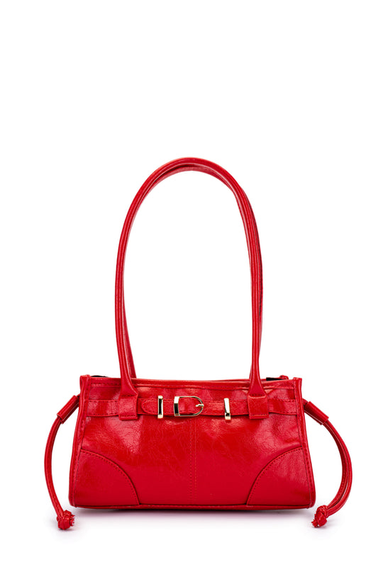 Kemer Detaylı Suni Kılçıllı Deri Kadın Kol Çanta Girls Kırmızı
