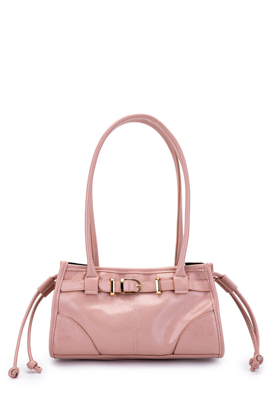 Kemer Detaylı Suni Kılçıllı Deri Kadın Kol Çanta Girls Pudra