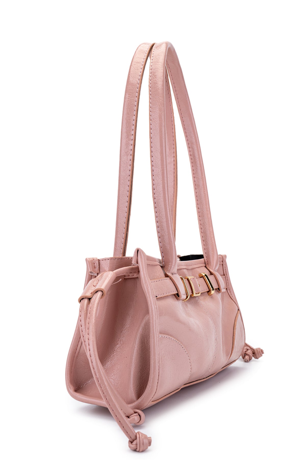 Kemer Detaylı Suni Kılçıllı Deri Kadın Kol Çanta Girls Pudra