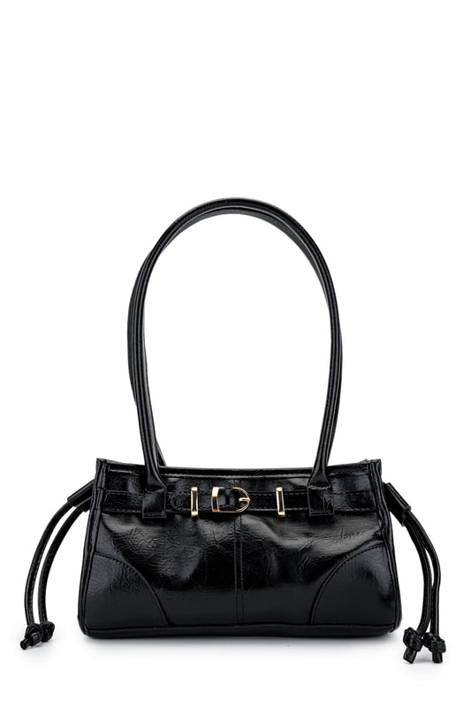 Kemer Detaylı Suni Kılçıllı Deri Kadın Kol Çanta Girls Siyah