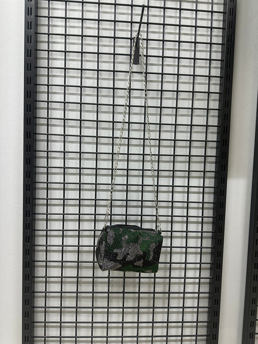 Uzun Askılı Taş Detaylı Shine Kadın Çapraz Çan ta Yeşil