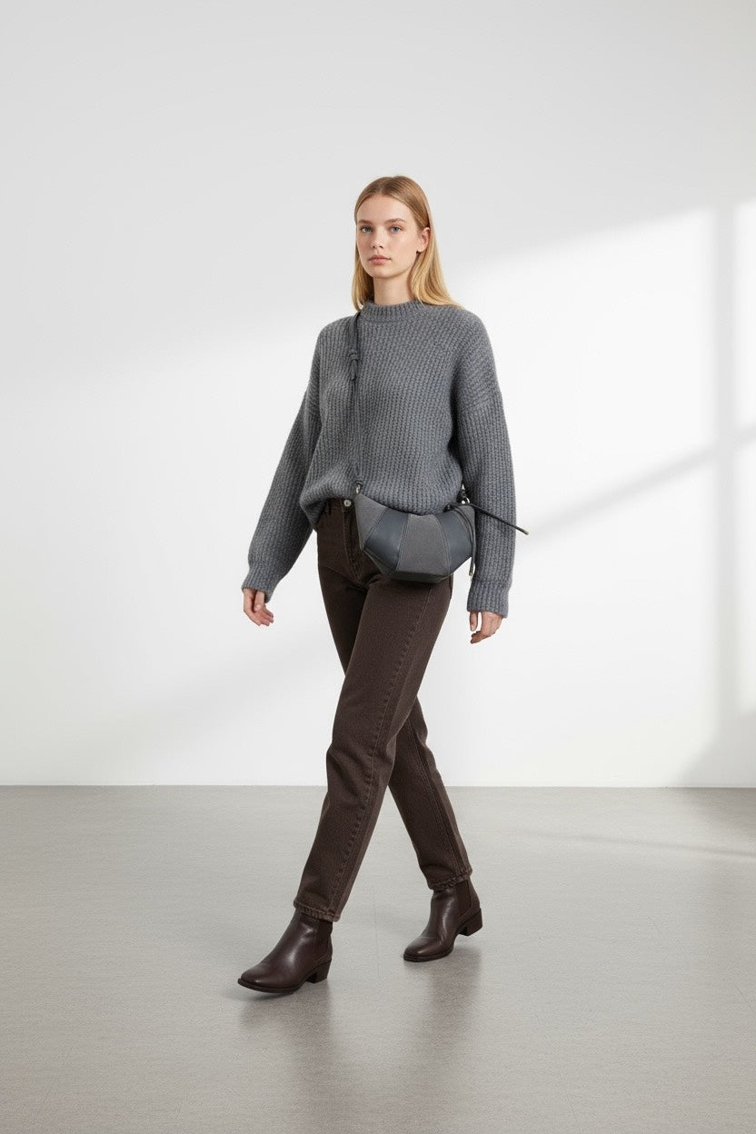 İp Sarkıt Detaylı Süet Deri Karışımlı Bohem Tarz Wade Kadın Çapraz Çanta Gri